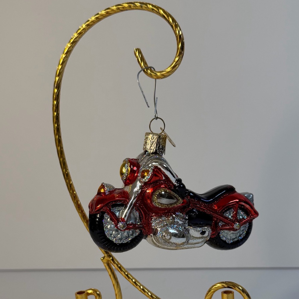 Old World Christmas OWC Motorcycle 46008 Red Glass Ornament Biker Christmas